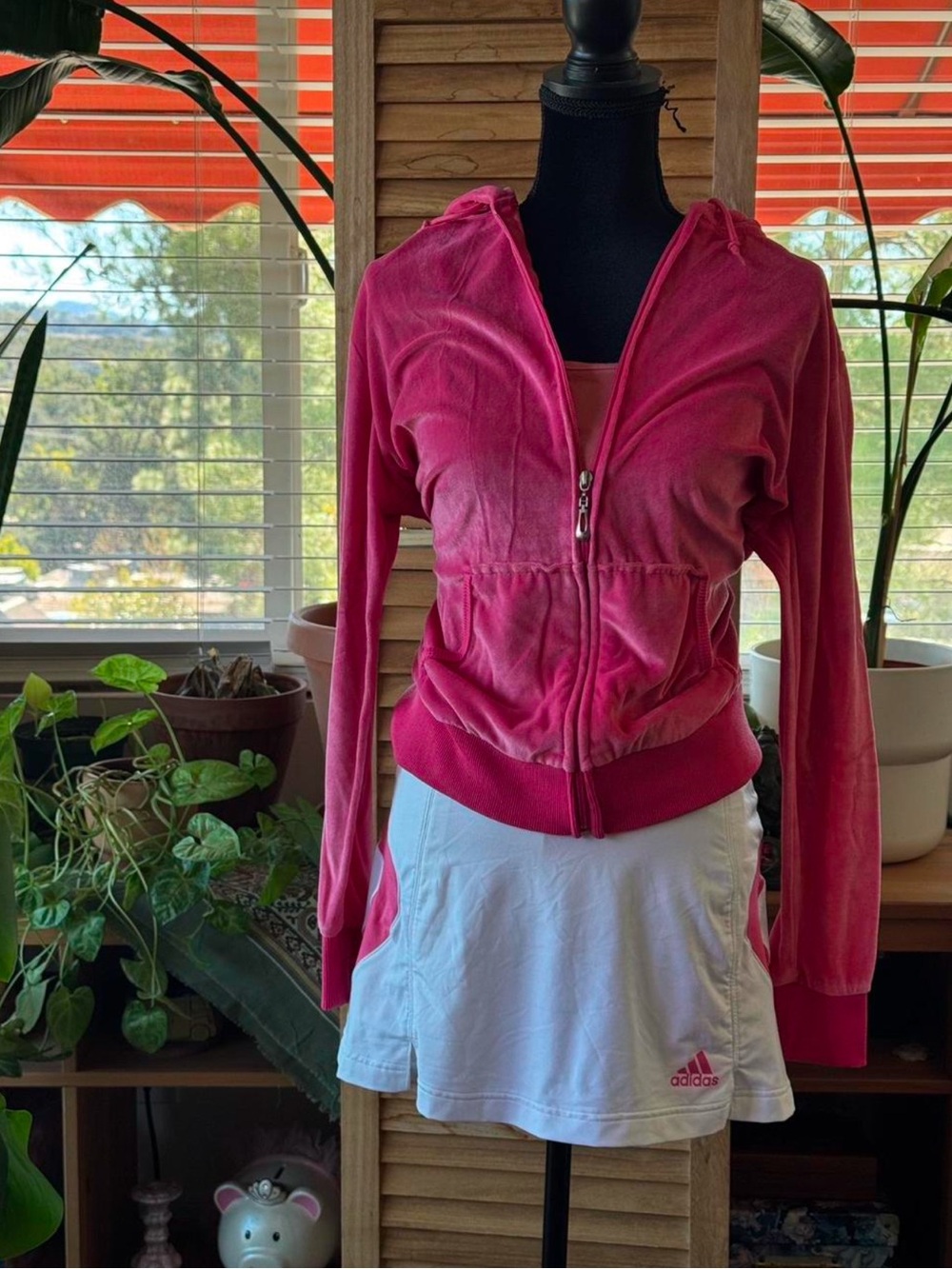 adidas White Tennis Skort with Hot Pink Velour Hoodie